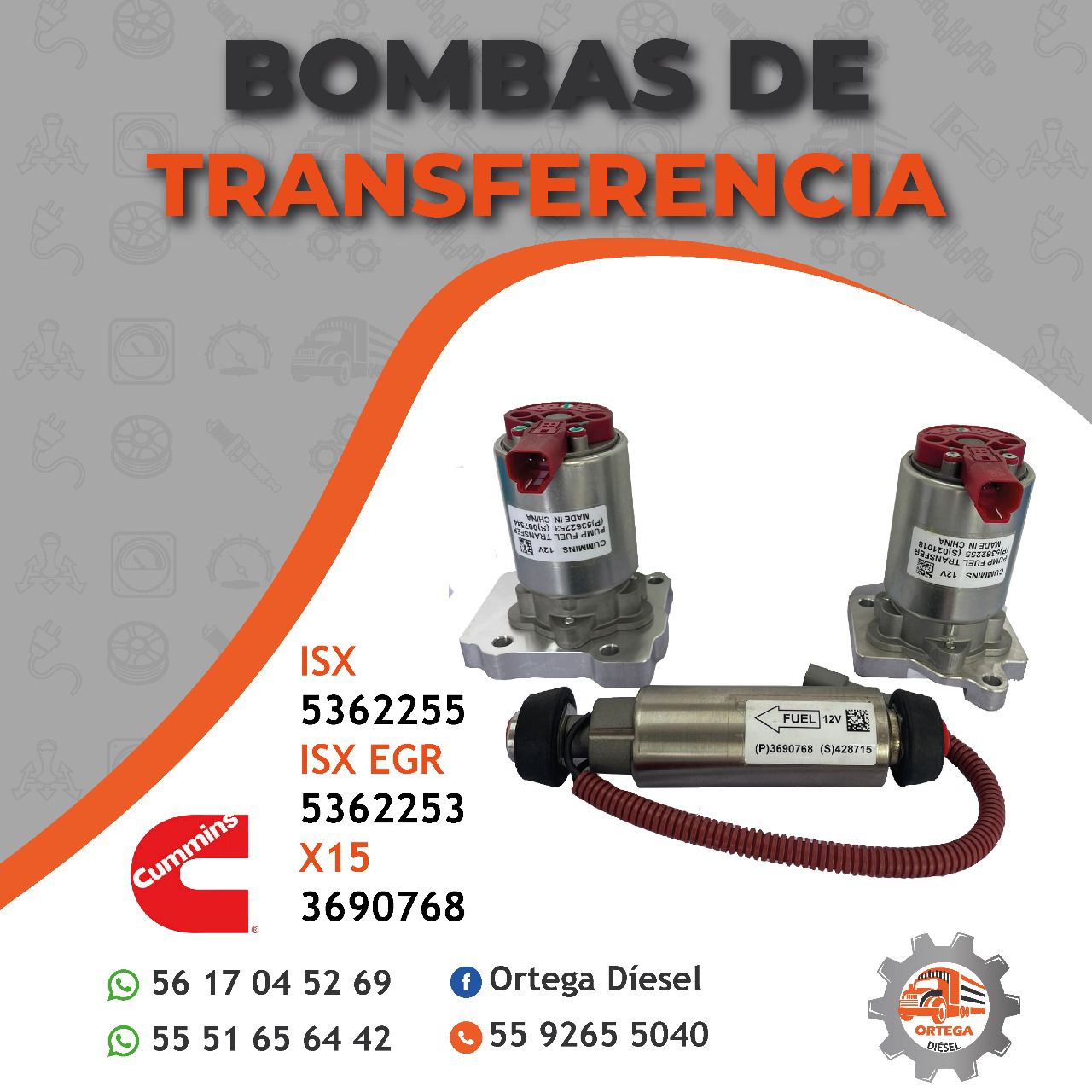BOMBA DE TRANSFERENCIA ISX/ISX EGR/ISX15ORIGINAL CUMMINS #5362255 #5362253 #3690768
